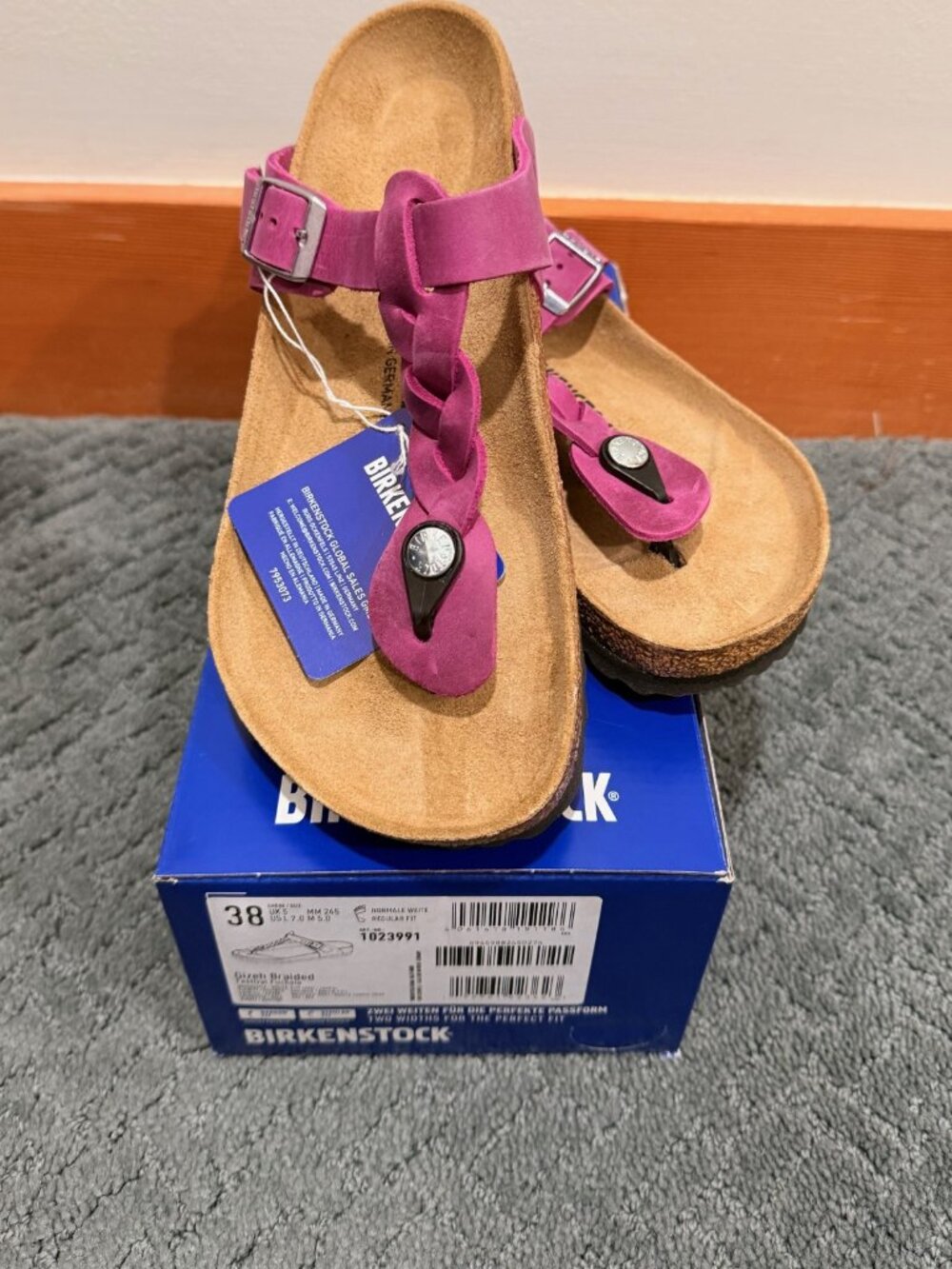 Birkenstock Gizeh Braided 38 Purple Pink Leather Flip Flop Sandals - Picture 7 of 7